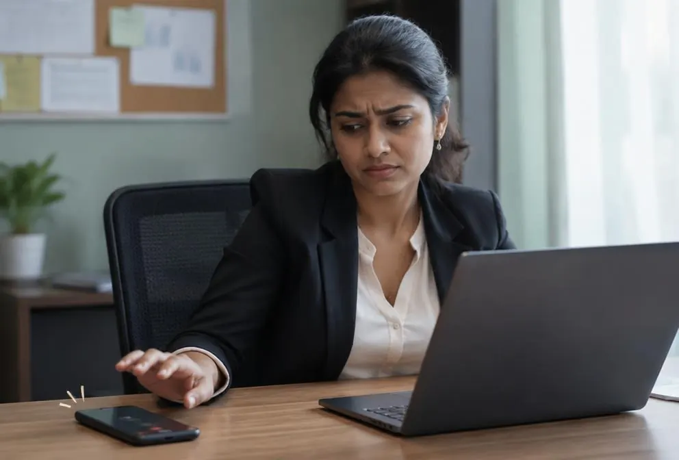 Indian professional distracted by a phone